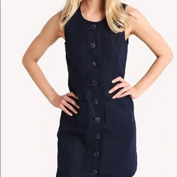 Tory Burch | Dresses | Tory Burch Navy Blue Button Down 0 Linen Shift Dress  Size 2 | Poshmark